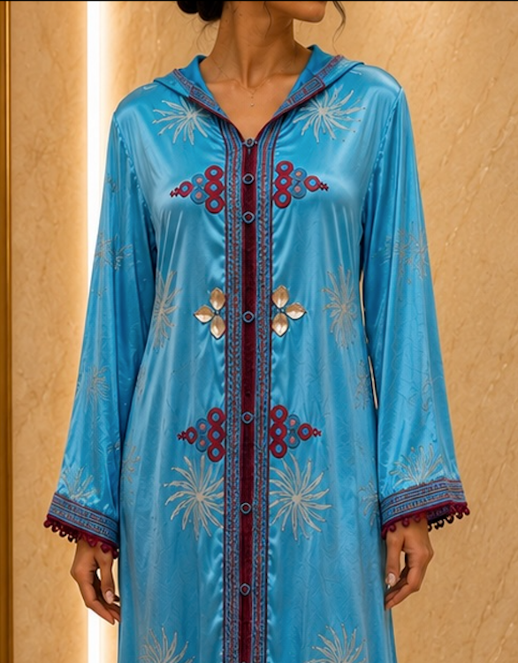 Djellaba Marocaine Bleu Turquoise – Élégance & Raffinement