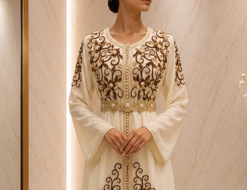 Caftan beige perles