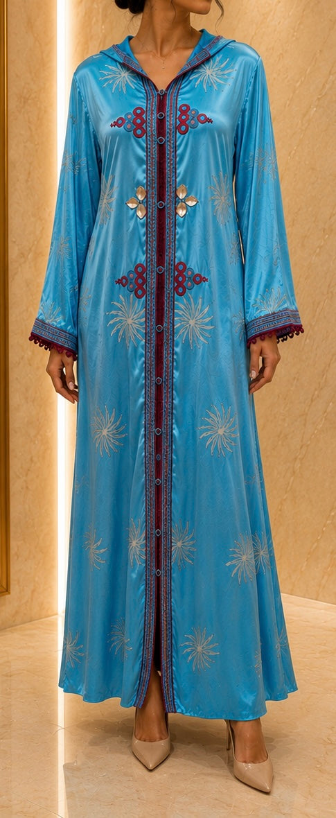 Djellaba Marocaine Bleu Turquoise – Élégance & Raffinement