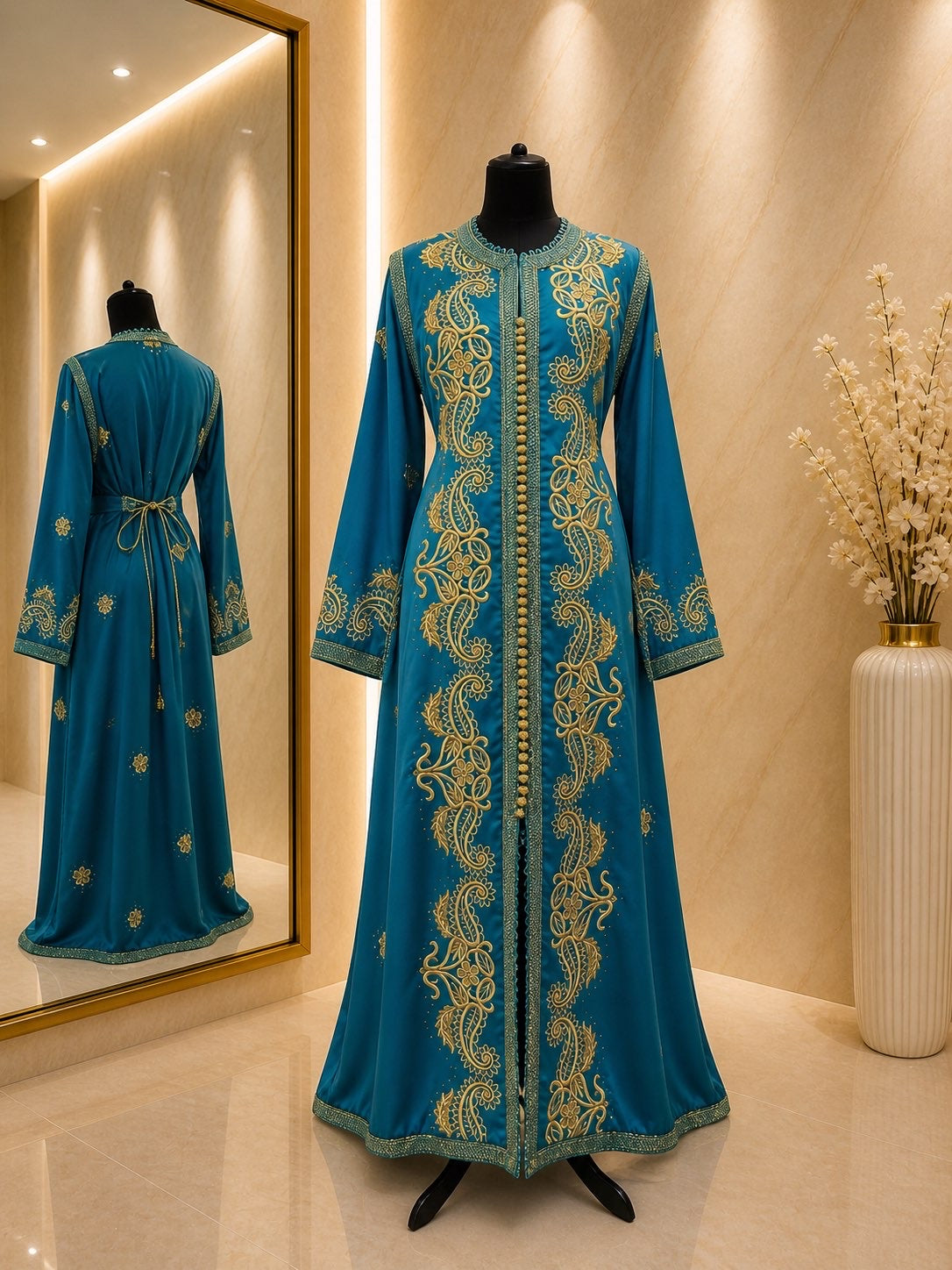 Caftan bleu doré